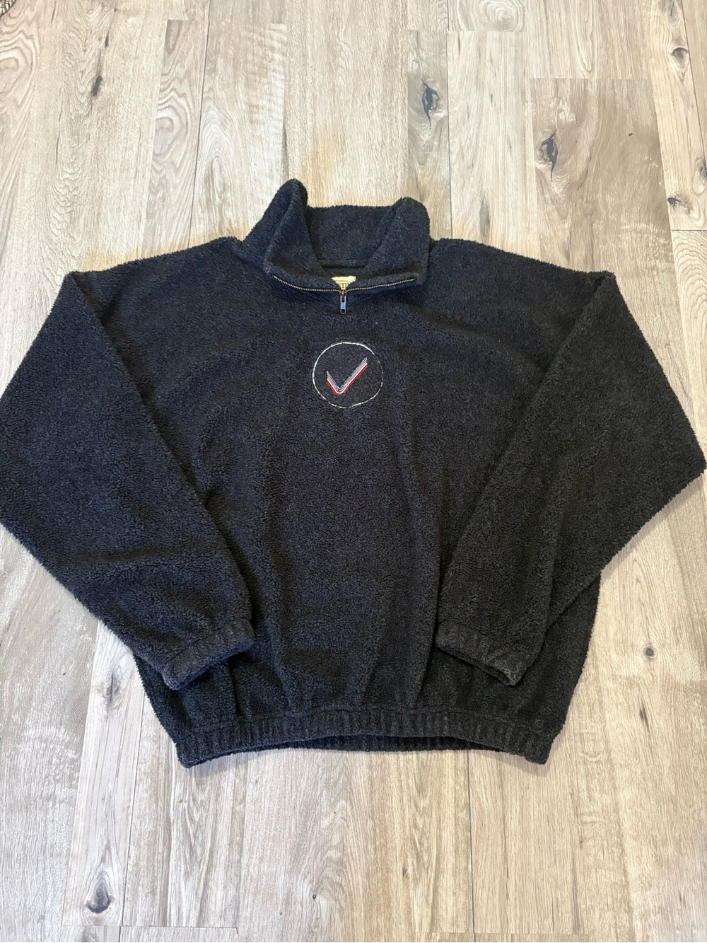 Vintage Bulletin 1/4 zip fleece pullover dark grey sherpa